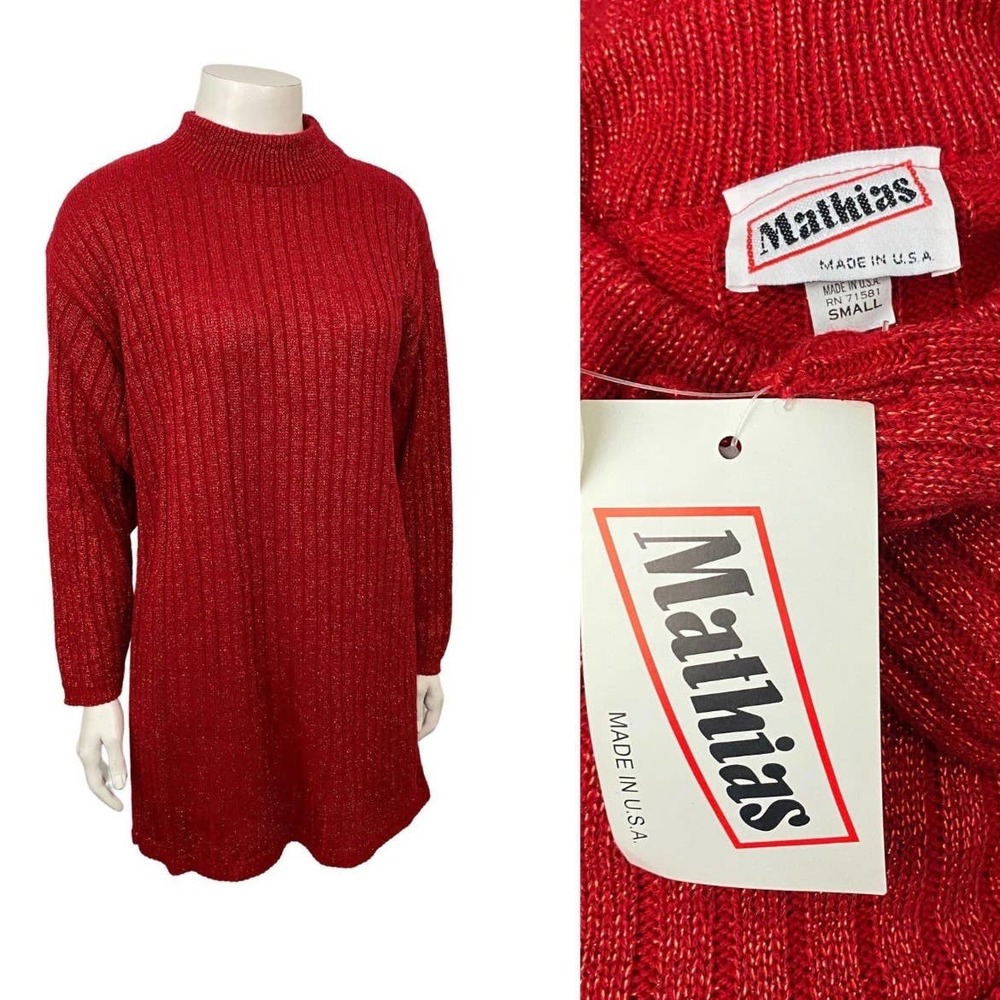 Deadstock Vintage Red Metallic Long Tunic Sweater / Oversized Small *